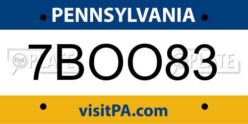 7BOO83 Pennsylvania License Plate