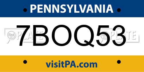 7BOQ53 Pennsylvania License Plate