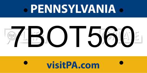 7BOT560 Pennsylvania License Plate