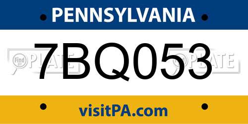 7BQ053 Pennsylvania License Plate