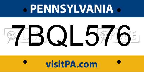 7BQL576 Pennsylvania License Plate