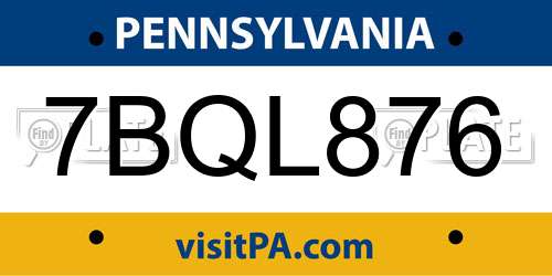 7BQL876 Pennsylvania License Plate