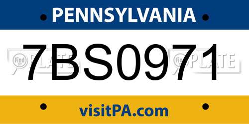 7BS0971 Pennsylvania License Plate