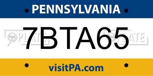7BTA65 Pennsylvania License Plate
