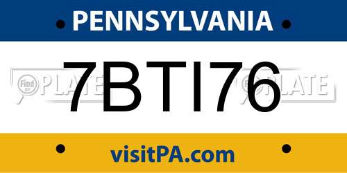 7BTI76 Pennsylvania License Plate