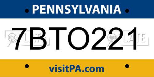 7BTO221 Pennsylvania License Plate