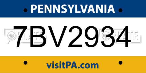 7BV2934 Pennsylvania License Plate