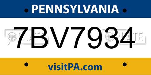 7BV7934 Pennsylvania License Plate