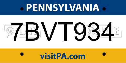 7BVT934 Pennsylvania License Plate