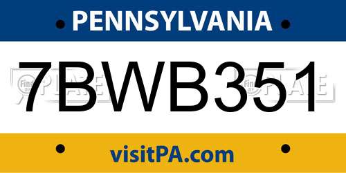 7BWB351 Pennsylvania License Plate