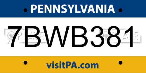 7BWB381 Pennsylvania License Plate