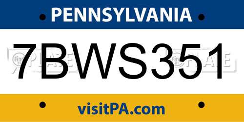 7BWS351 Pennsylvania License Plate