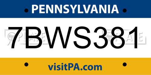 7BWS381 Pennsylvania License Plate