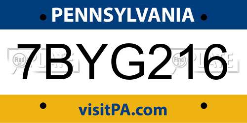 7BYG216 Pennsylvania License Plate