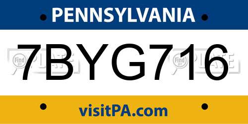 7BYG716 Pennsylvania License Plate