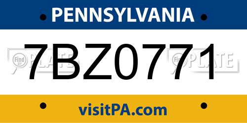 7BZ0771 Pennsylvania License Plate