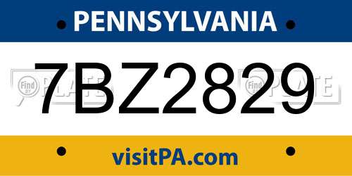 7BZ2829 Pennsylvania License Plate