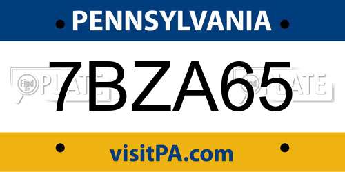7BZA65 Pennsylvania License Plate