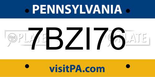 7BZI76 Pennsylvania License Plate