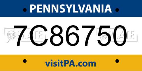 7C86750 Pennsylvania License Plate