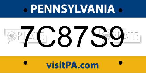 7C87S9 Pennsylvania License Plate