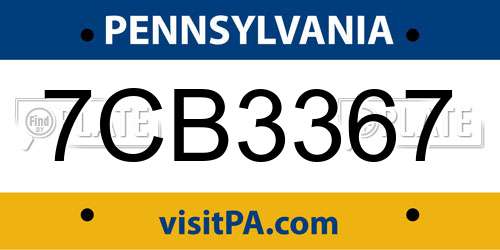 7CB3367 Pennsylvania License Plate