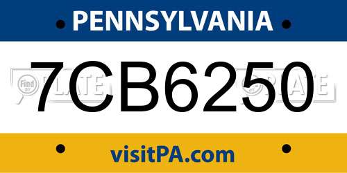7CB6250 Pennsylvania License Plate