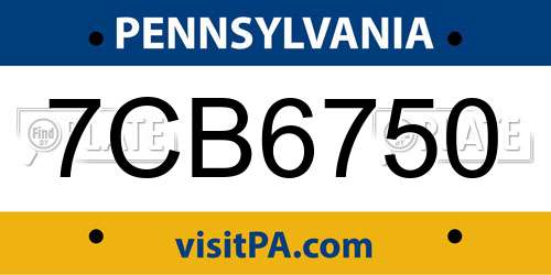 7CB6750 Pennsylvania License Plate