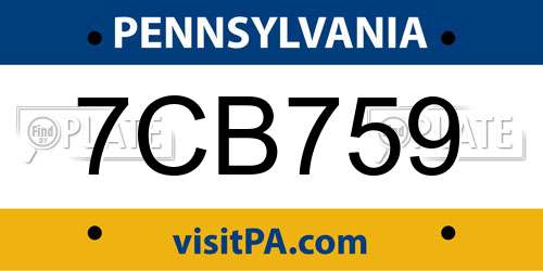 7CB759 Pennsylvania License Plate