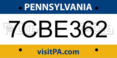 7CBE362 Pennsylvania License Plate