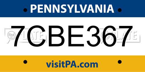 7CBE367 Pennsylvania License Plate