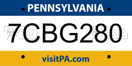 7CBG280 Pennsylvania License Plate