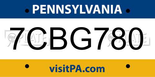 7CBG780 Pennsylvania License Plate