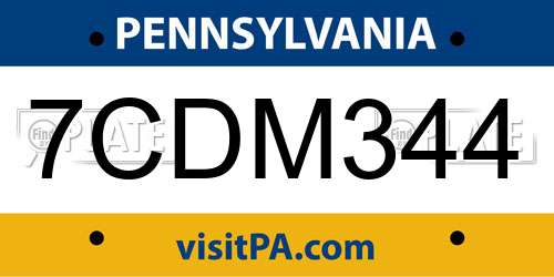 7CDM344 Pennsylvania License Plate