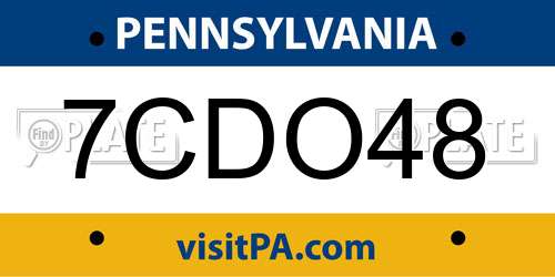 7CDO48 Pennsylvania License Plate