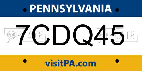 7CDQ45 Pennsylvania License Plate