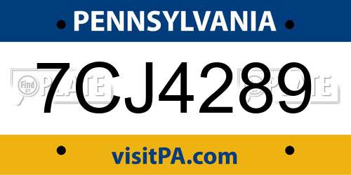 7CJ4289 Pennsylvania License Plate