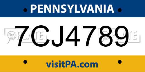 7CJ4789 Pennsylvania License Plate