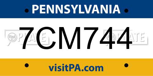 7CM744 Pennsylvania License Plate