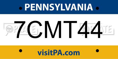 7CMT44 Pennsylvania License Plate