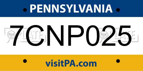 7CNP025 Pennsylvania License Plate
