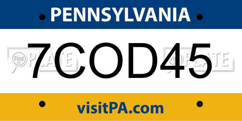 7COD45 Pennsylvania License Plate