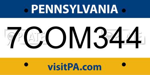 7COM344 Pennsylvania License Plate