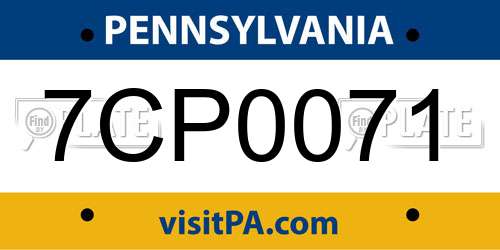 7CP0071 Pennsylvania License Plate