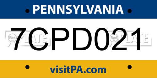 7CPD021 Pennsylvania License Plate