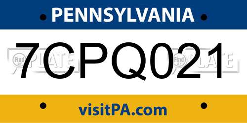7CPQ021 Pennsylvania License Plate