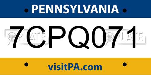 7CPQ071 Pennsylvania License Plate