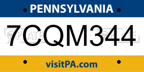 7CQM344 Pennsylvania License Plate