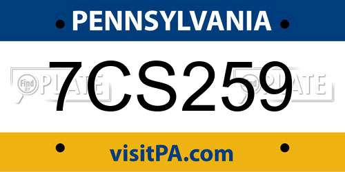 7CS259 Pennsylvania License Plate