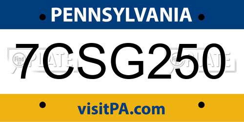 7CSG250 Pennsylvania License Plate